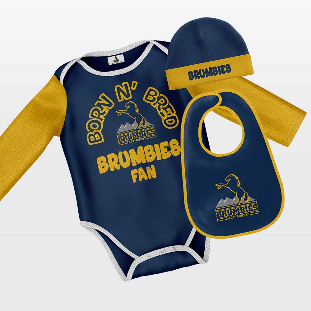 Brumbies Born & Bred Bodysuit 3 Piece Toddlers Gift Set